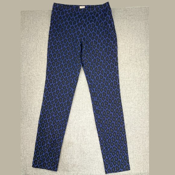 H&M Mid Rise Pants Animal Print Blue Black Zipper Closure size 6 - Picture 1 of 15
